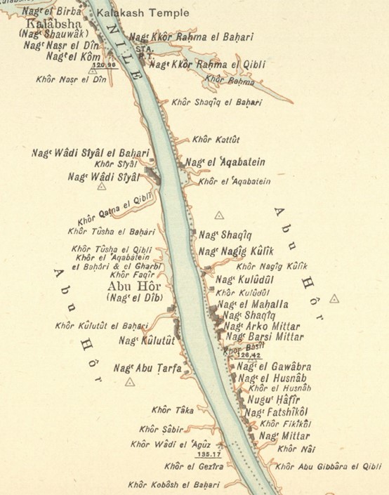 Map of the hamlets of Abu Hor village in 1930. Source: United Nations Archives at Geneva, Survey of Egypt, Kalabsha, 1935.