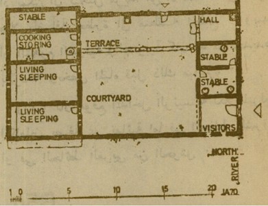 Plan of a house in Abu Hor village in 1964. Source: Jaritz, H. (1973), Notes on Nubian Architecture.