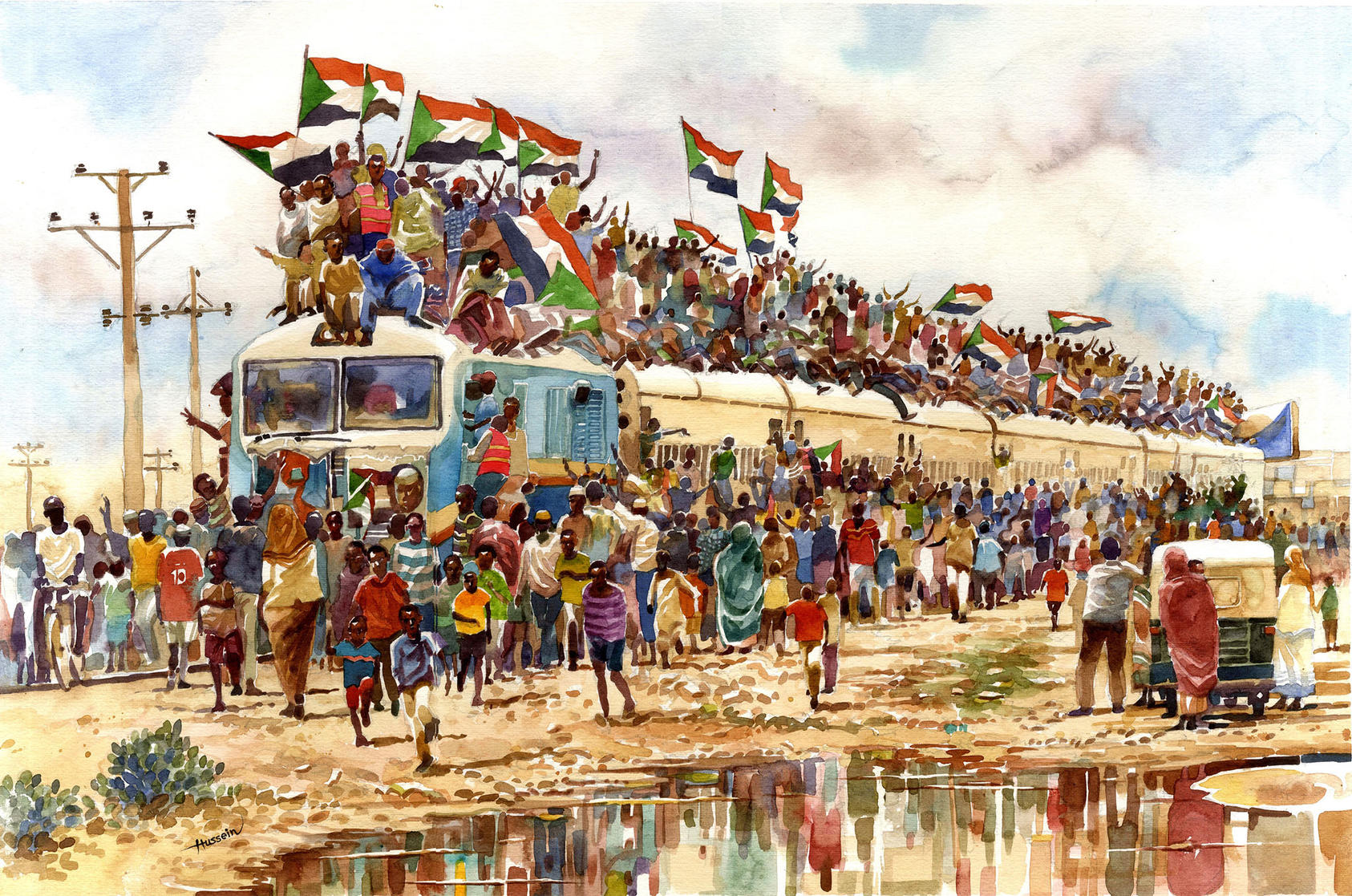 &lsquo;Freedom Train&rsquo;. Credit: Hussein Merghani. Source: https://www.usip.org/blog/2020/11/how-art-helped-propel-sudans-revolution